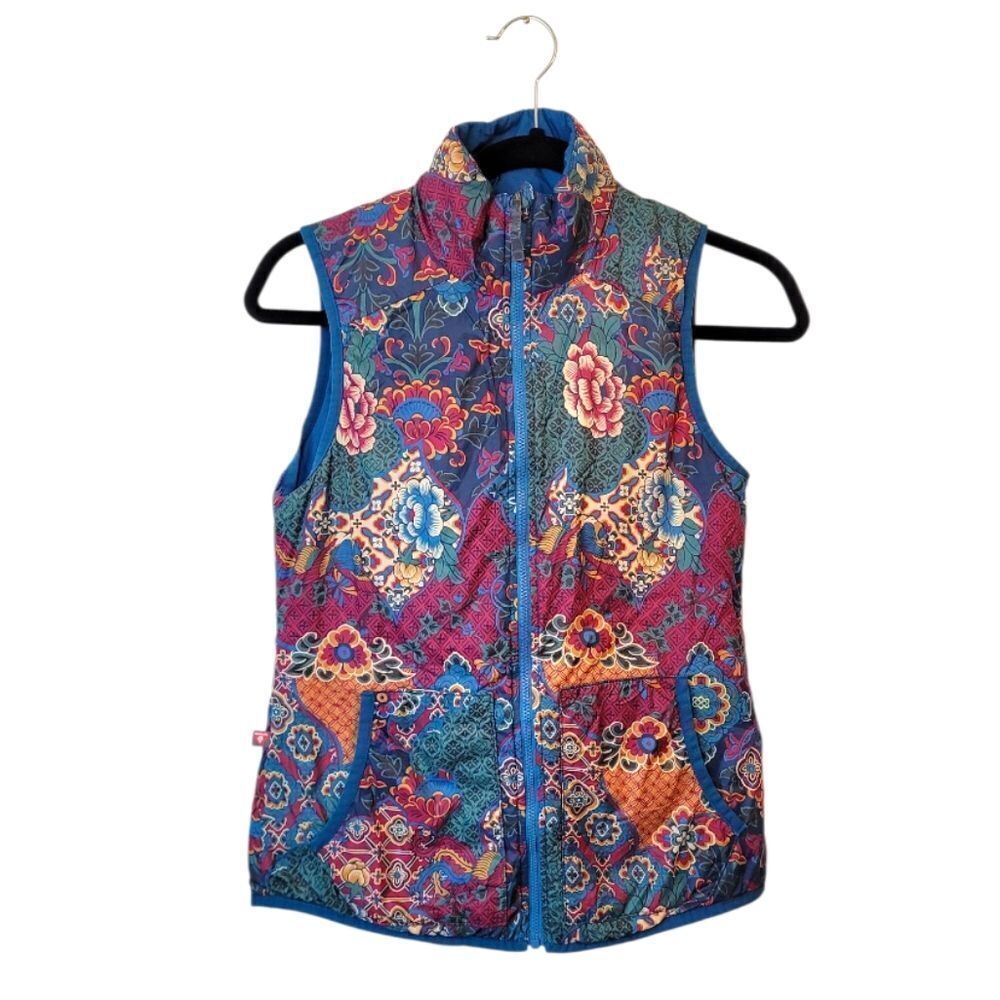 Sherpa Women's Floral Blue Reversible Lightweight Vest Size XS